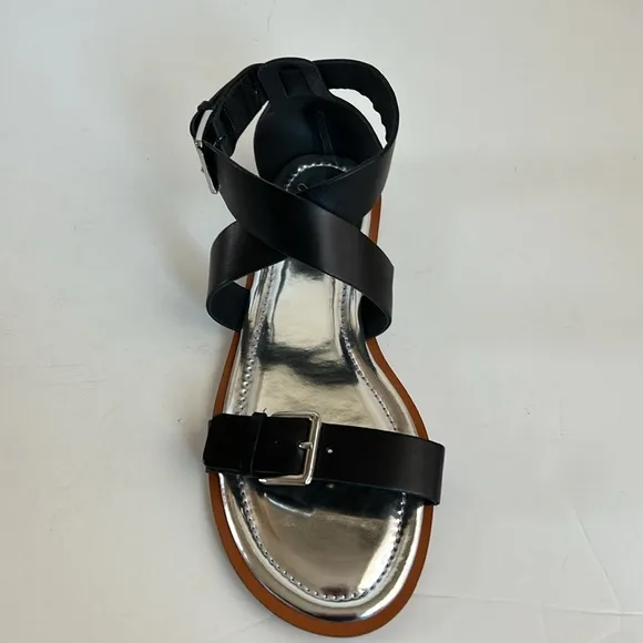 J. Crew black Sorrento Made in Italy strappy sandals silver buckle ankle strap