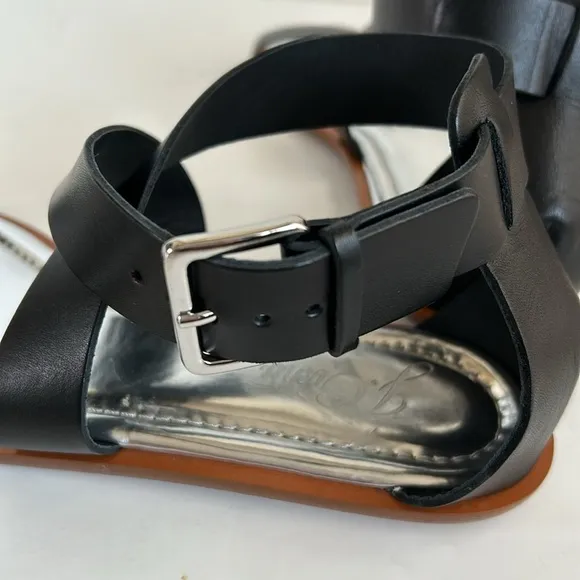 J. Crew black Sorrento Made in Italy strappy sandals silver buckle ankle strap