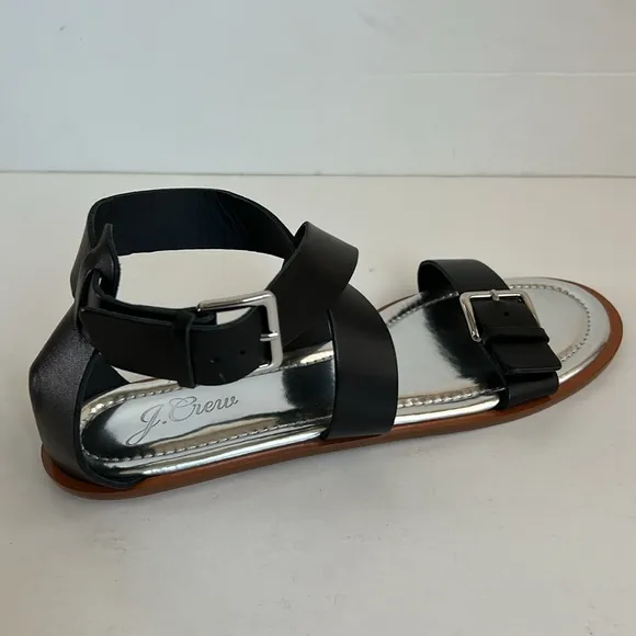 J. Crew black Sorrento Made in Italy strappy sandals silver buckle ankle strap
