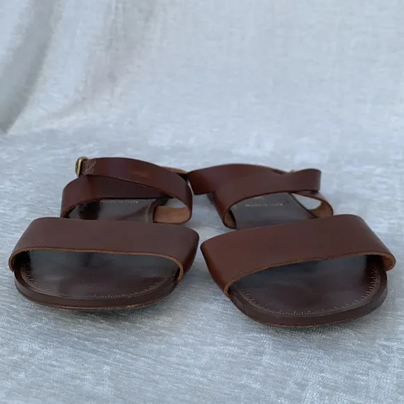 J. Crew Brown Leather Ankle Strap Sandals Made in Italy