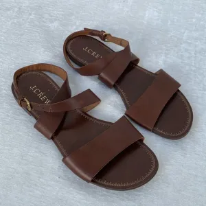 J. Crew Brown Leather Ankle Strap Sandals Made in Italy