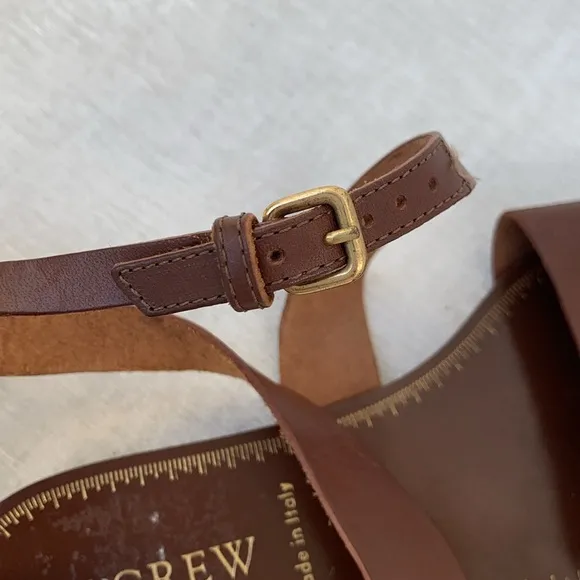 J. Crew Brown Leather Ankle Strap Sandals Made in Italy