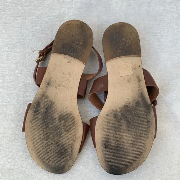 J. Crew Brown Leather Ankle Strap Sandals Made in Italy
