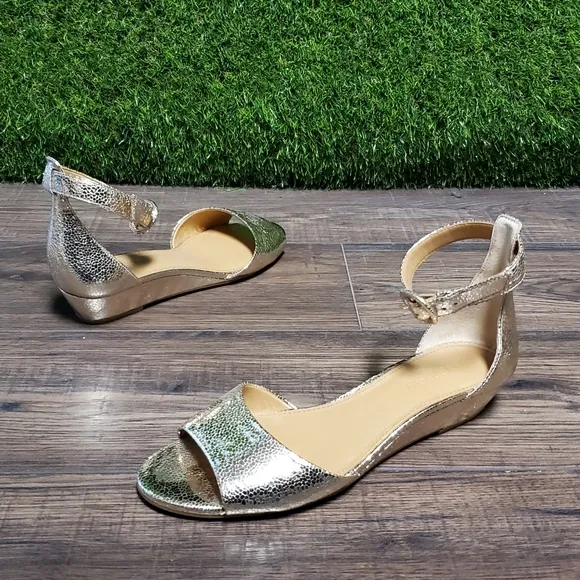 J. Crew Factory Demi Crackle Gold Wedge Sandals