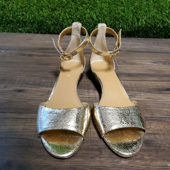 J. Crew Factory Demi Crackle Gold Wedge Sandals
