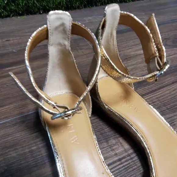 J. Crew Factory Demi Crackle Gold Wedge Sandals