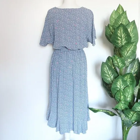 J. Crew Mercantile Blue &amp; White Floral Ruffle Wrap Surplice V-neck Midi Dress
