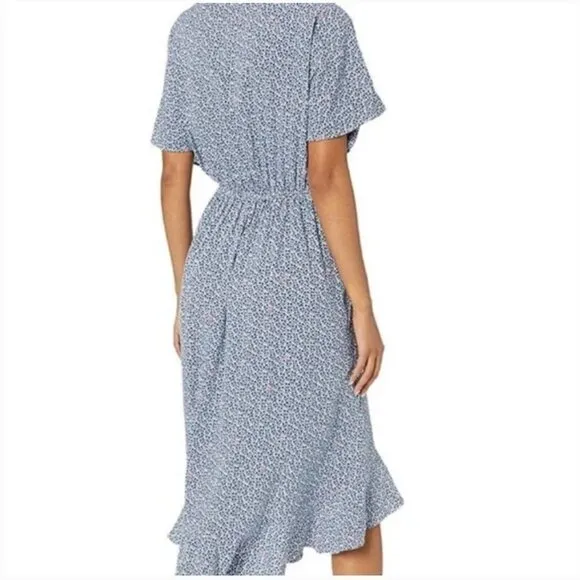 J. Crew Mercantile Blue &amp; White Floral Ruffle Wrap Surplice V-neck Midi Dress
