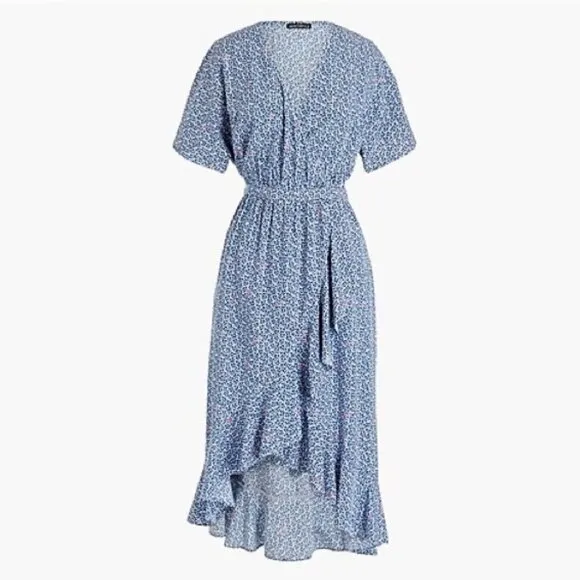 J. Crew Mercantile Blue &amp; White Floral Ruffle Wrap Surplice V-neck Midi Dress