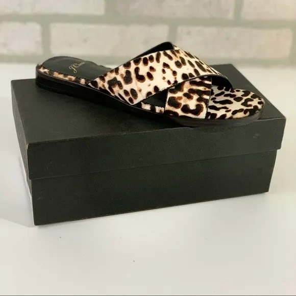 J. Crew NEW Leopard Calf Hair Cross Strap Sandals