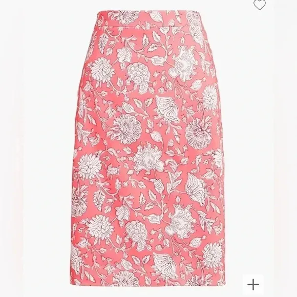 J Crew Skirt Coral Pink Pencil Skirt Floral NWT Womens Size 24 Cotton