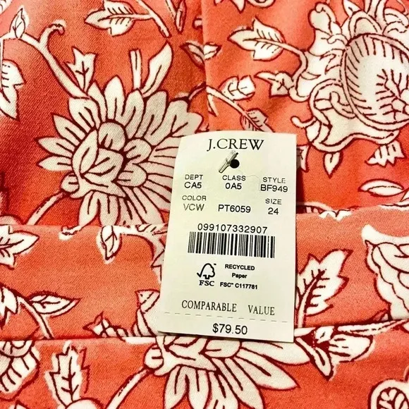 J Crew Skirt Coral Pink Pencil Skirt Floral NWT Womens Size 24 Cotton