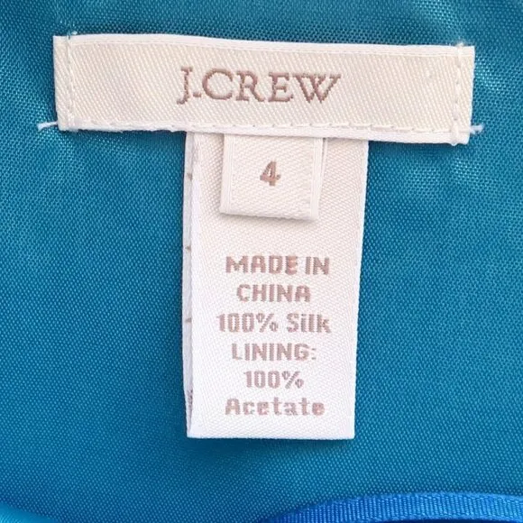 𝅺J. Crew Turquoise 100% Silk One Shoulder Sleeveless Pencil Mini Dress Size 4