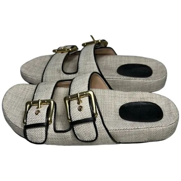 J. Crew Women’s Size 9.5 Natural Light Raffia Two Strap Buckle Marlow Sandals