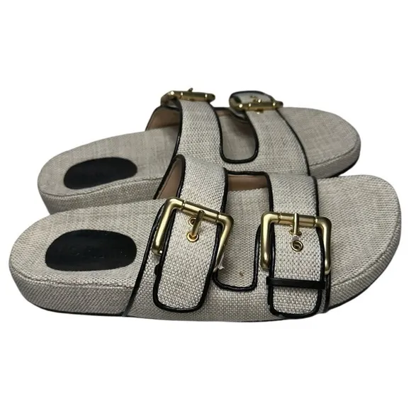 J. Crew Women’s Size 9.5 Natural Light Raffia Two Strap Buckle Marlow Sandals
