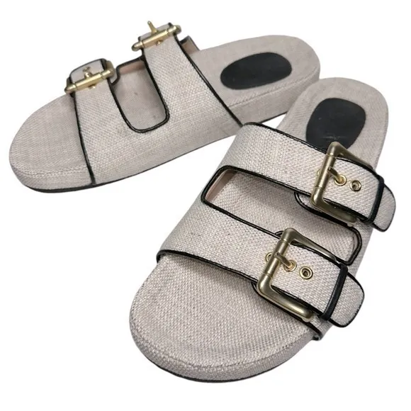 J. Crew Women’s Size 9.5 Natural Light Raffia Two Strap Buckle Marlow Sandals