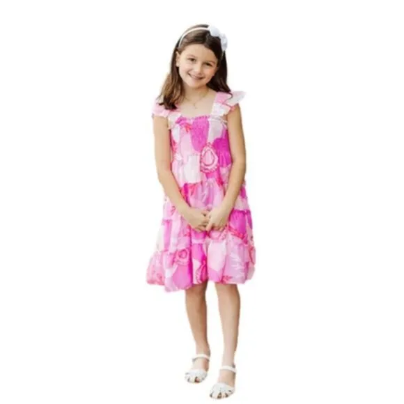 J. Marie Maisie Baby Dress 2T-5T Pink Purple Floral Ruffle Straps Smocked Bodice