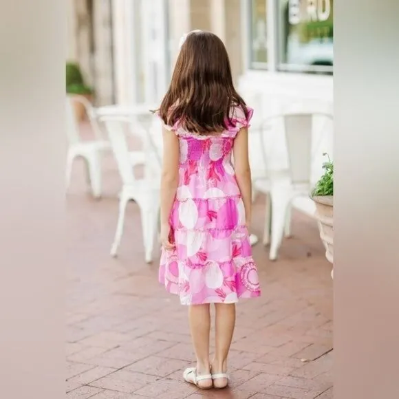 J. Marie Maisie Baby Dress 2T-5T Pink Purple Floral Ruffle Straps Smocked Bodice
