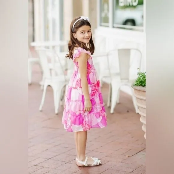 J. Marie Maisie Baby Dress 2T-5T Pink Purple Floral Ruffle Straps Smocked Bodice