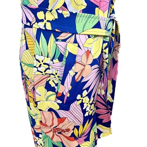 J. McLaughlin Hibiscus Floral Sleeveless Dress Pockets Blue Pink White XS NWT
