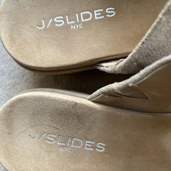 J Slides NYC Quincy Metallic Gold Brushed Suede Platform Sandals Women US 9.5 M