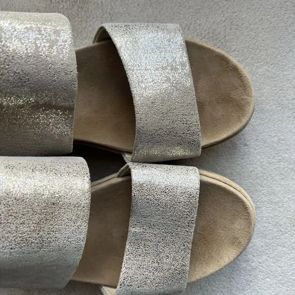 J Slides NYC Quincy Metallic Gold Brushed Suede Platform Sandals Women US 9.5 M