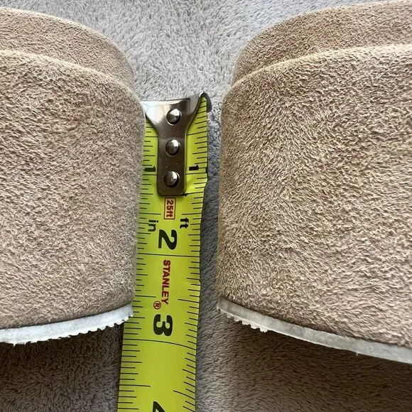 J Slides NYC Quincy Metallic Gold Brushed Suede Platform Sandals Women US 9.5 M