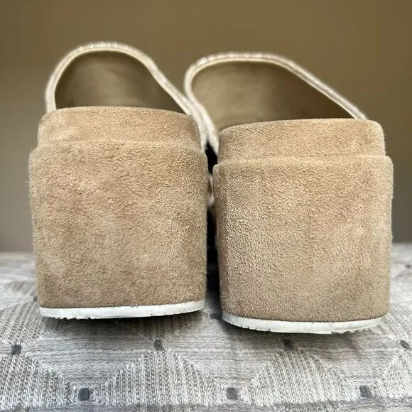 J Slides NYC Quincy Metallic Gold Brushed Suede Platform Sandals Women US 9.5 M