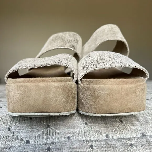 J Slides NYC Quincy Metallic Gold Brushed Suede Platform Sandals Women US 9.5 M