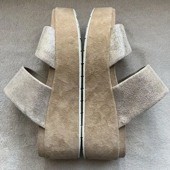 J Slides NYC Quincy Metallic Gold Brushed Suede Platform Sandals Women US 9.5 M