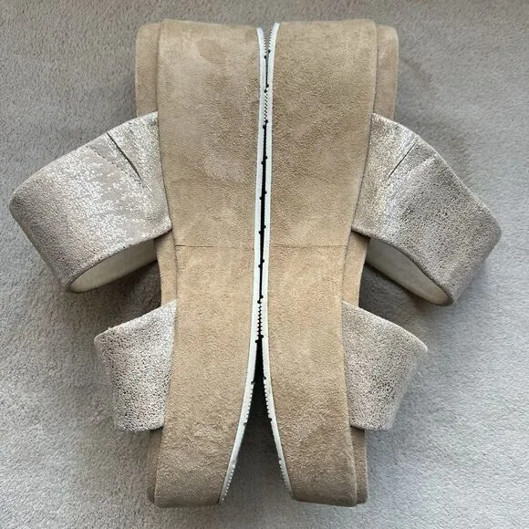 J Slides NYC Quincy Metallic Gold Brushed Suede Platform Sandals Women US 9.5 M