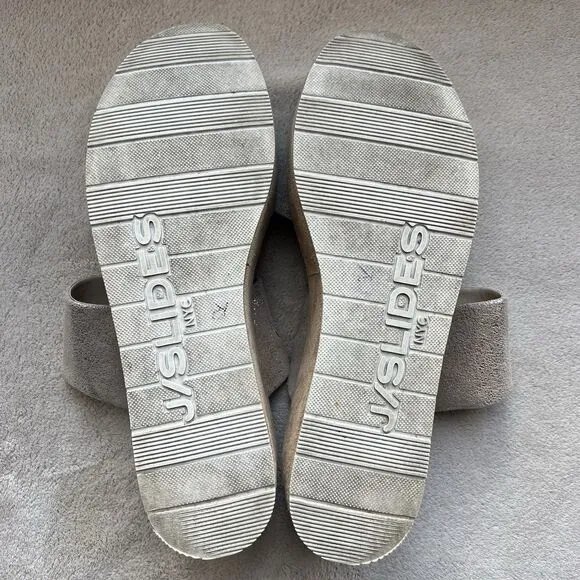 J Slides NYC Quincy Metallic Gold Brushed Suede Platform Sandals Women US 9.5 M