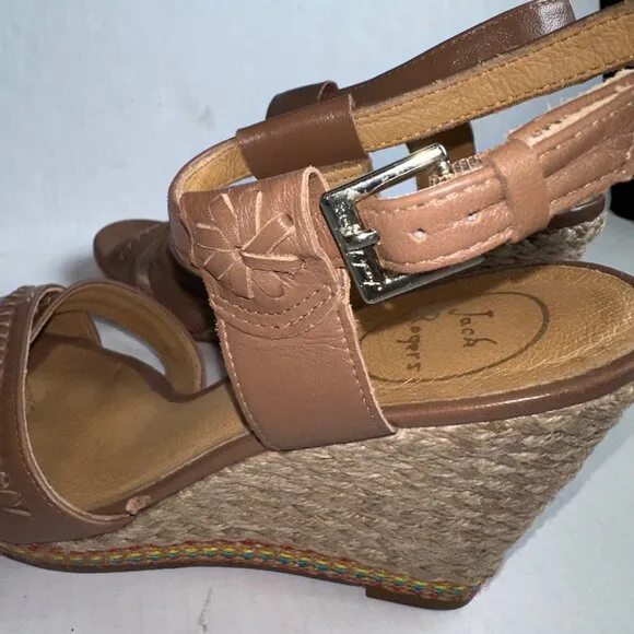 Jack Rogers Brown Leather Rainbow Espadrille Wedge Sandals Heels Womens 9.5