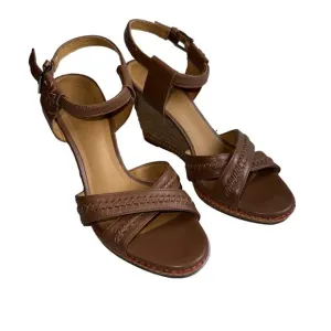 Jack Rogers Brown Leather Rainbow Espadrille Wedge Sandals Heels Womens 9.5