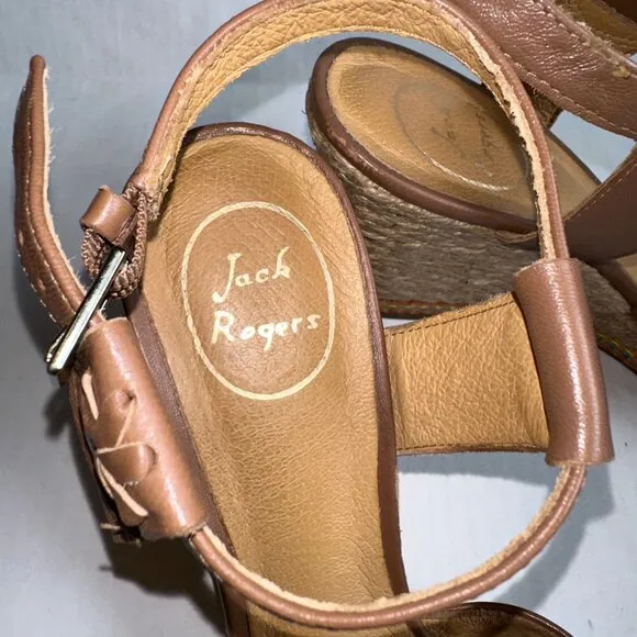 Jack Rogers Brown Leather Rainbow Espadrille Wedge Sandals Heels Womens 9.5