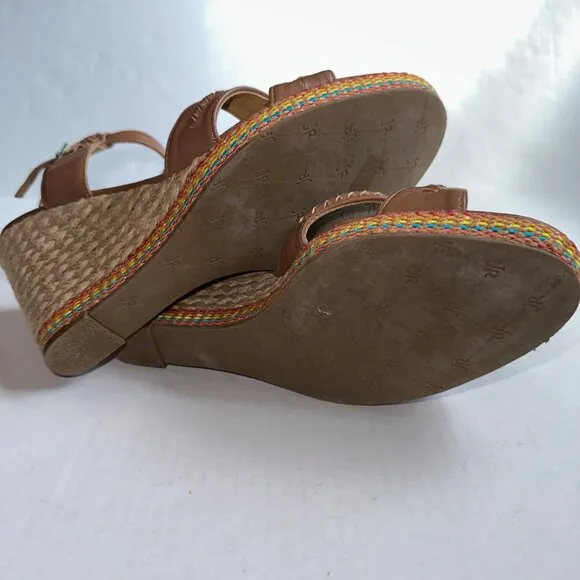 Jack Rogers Brown Leather Rainbow Espadrille Wedge Sandals Heels Womens 9.5