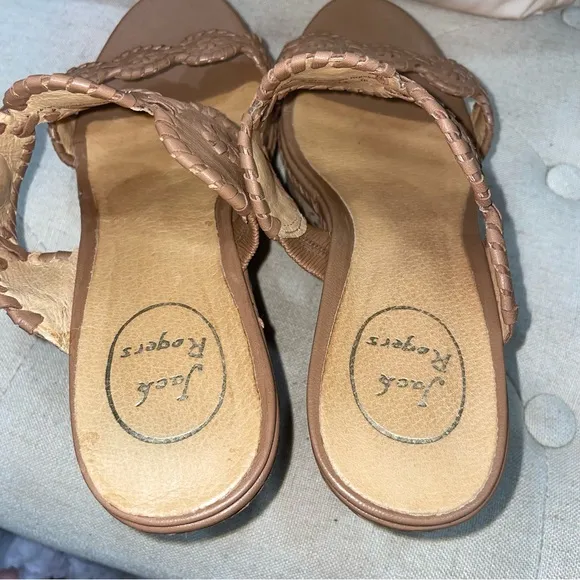 Jack Rogers Cognac Leigh Designer Wedge Slide Platform Sandals Size 8.5M