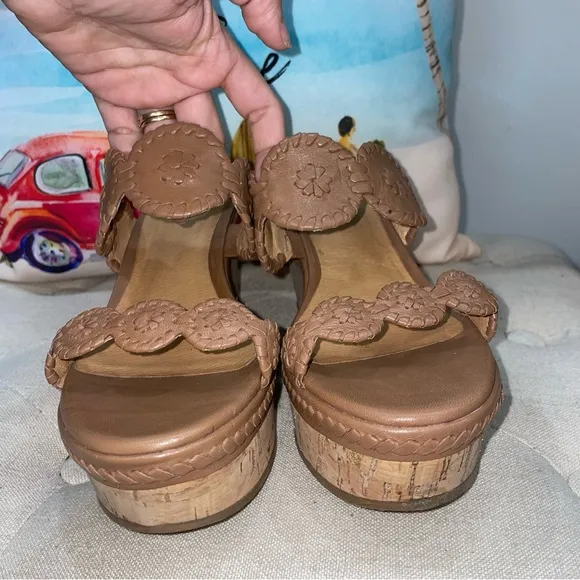 Jack Rogers Cognac Leigh Designer Wedge Slide Platform Sandals Size 8.5M