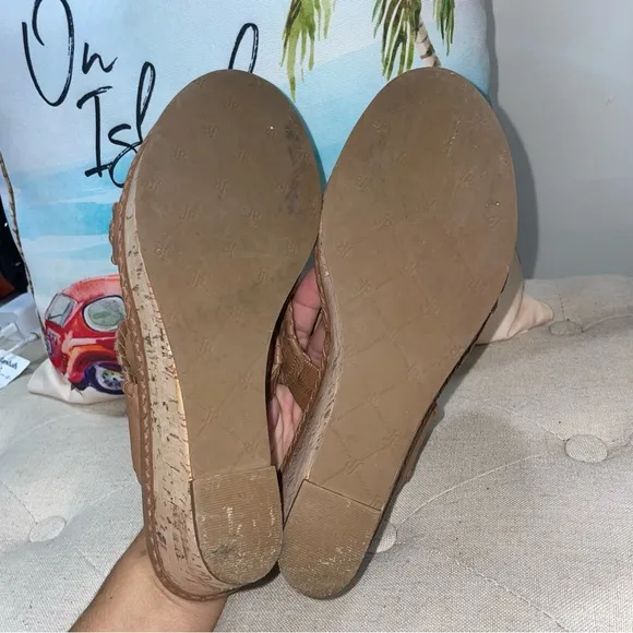 Jack Rogers Cognac Leigh Designer Wedge Slide Platform Sandals Size 8.5M