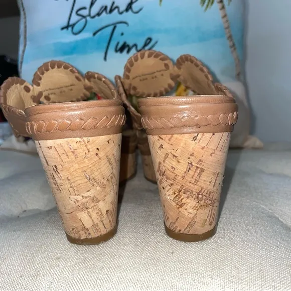 Jack Rogers Cognac Leigh Designer Wedge Slide Platform Sandals Size 8.5M