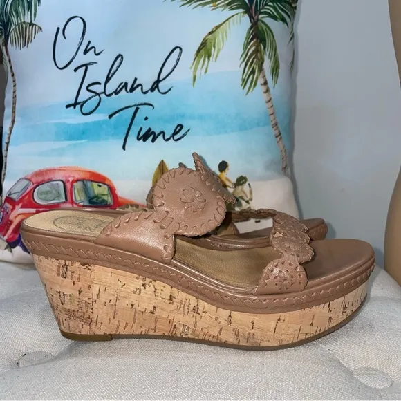 Jack Rogers Cognac Leigh Designer Wedge Slide Platform Sandals Size 8.5M