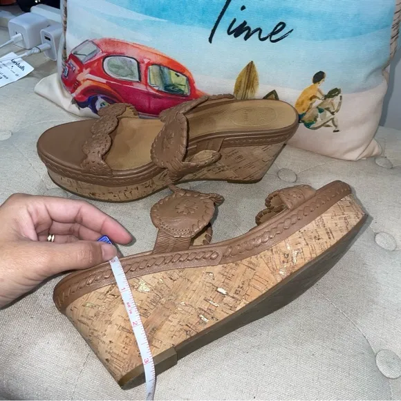 Jack Rogers Cognac Leigh Designer Wedge Slide Platform Sandals Size 8.5M