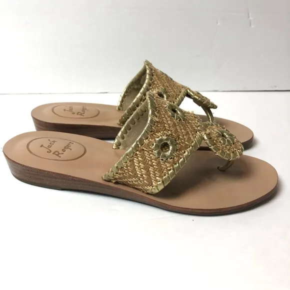 Jack Rogers Jacks Demi Wedge Sandals Gold Thong Sandal with Stacked Wedge