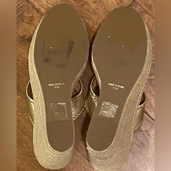 Jack Rogers Rowan Gold Metallic Wedge Platform Sandals 9.5