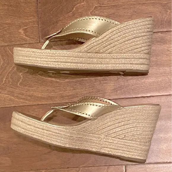 Jack Rogers Rowan Gold Metallic Wedge Platform Sandals 9.5
