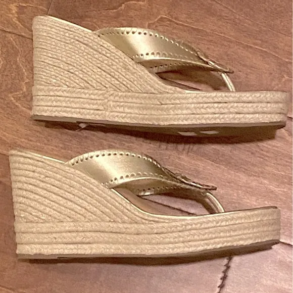 Jack Rogers Rowan Gold Metallic Wedge Platform Sandals 9.5