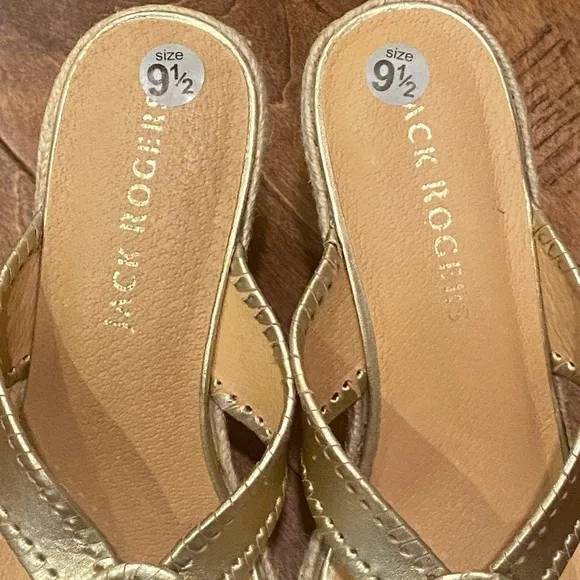 Jack Rogers Rowan Gold Metallic Wedge Platform Sandals 9.5
