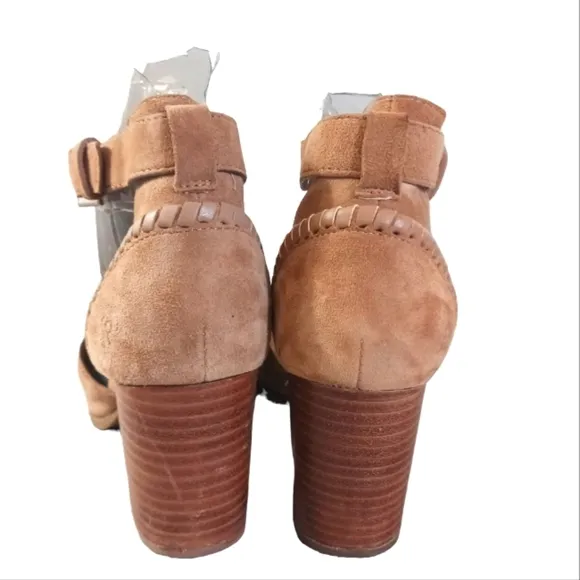 Jack Rogers Sandals Cameron Brown Suede Peep Toe Heeled Ankle Strap Shoe