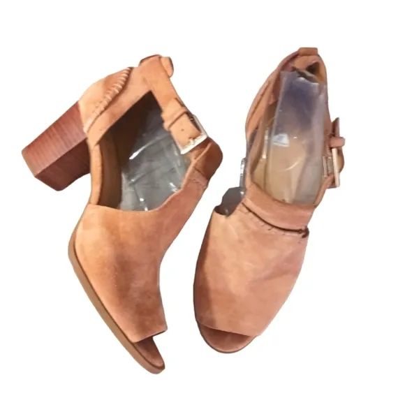 Jack Rogers Sandals Cameron Brown Suede Peep Toe Heeled Ankle Strap Shoe