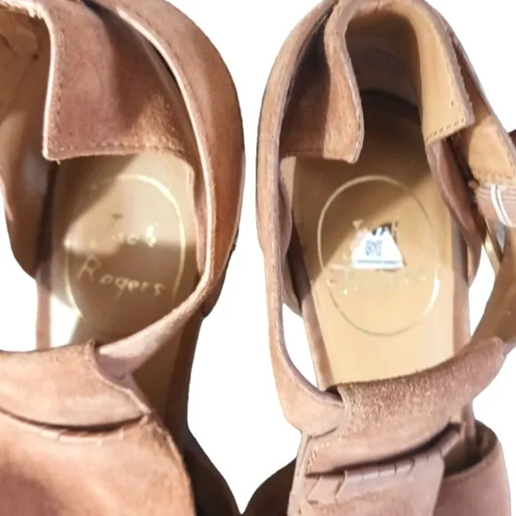 Jack Rogers Sandals Cameron Brown Suede Peep Toe Heeled Ankle Strap Shoe